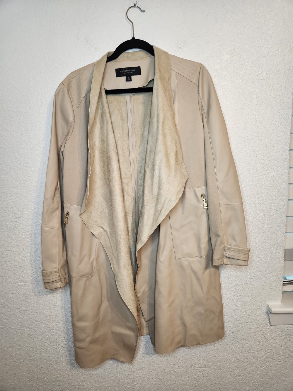 Marc New York Andrew Marc Women's Beige Trench Coat M Long Sleeve Zipper Solid